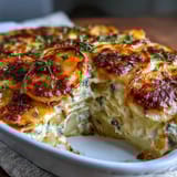 Creamy scalloped potatoes with golden cheesy crust, a comforting classic side dish for holidays and family dinners.