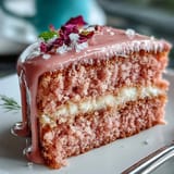 Rose-hued Bridal Shower Rosé Velvet Cake, ready to be sliced and served.