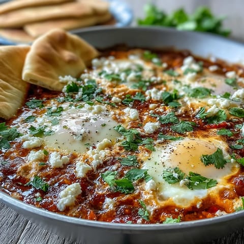 Steaming Shakshuka Bowl featuring runny egg yolks in a rich pepper and tomato stew, garnished with fresh cilantro.