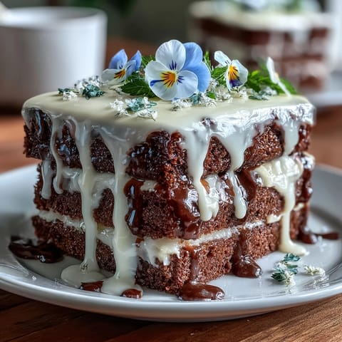 Lemon Frosting Spring Floral Drip Cake: a stunning dessert featuring soft vanilla layers, creamy lemon frosting, and delicate edible flower decorations.