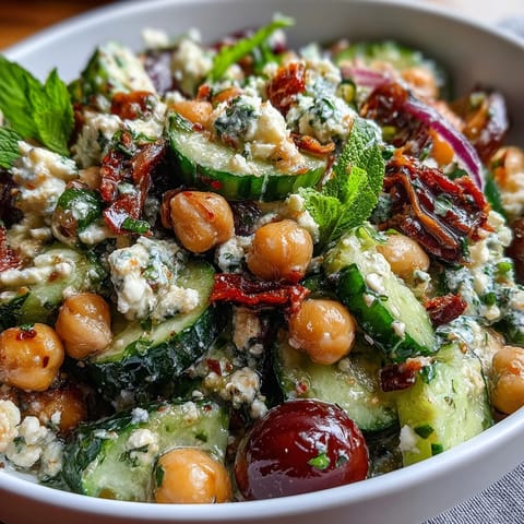 Fresh, colorful Healthy Easy Cucumber Chickpea Salad with Lemon Vinaigrette - a refreshing vegetarian dish featuring crunchy veggies, tender chickpeas, and bright citrus vinaigrette.