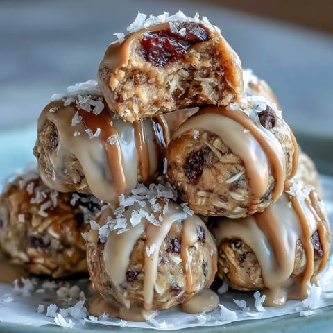 Wholesome No-Bake Oat Bites with Peanut Butter: Rolled oats, natural peanut butter, and honey combine into energy-packed bites, ideal for on-the-go snacking.