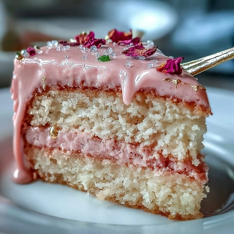 Elegant pink Bridal Shower Rosé Velvet Cake topped with shimmering gold drip.