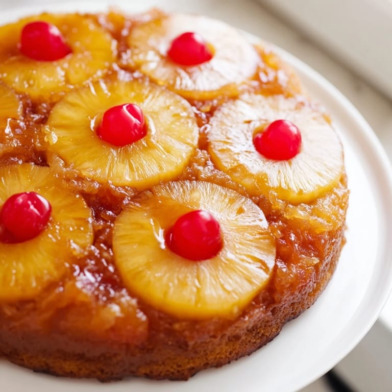 A freshly baked Pineapple Upside-Down Cake with a beautiful golden crust, perfect for dessert.