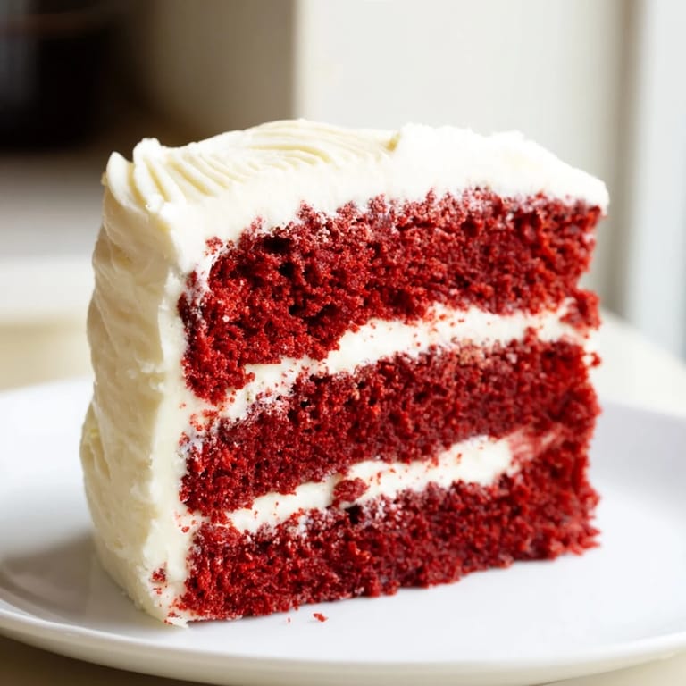 Imagine moist, red layers of Red Velvet Cake bursting with flavor, ready to serve.