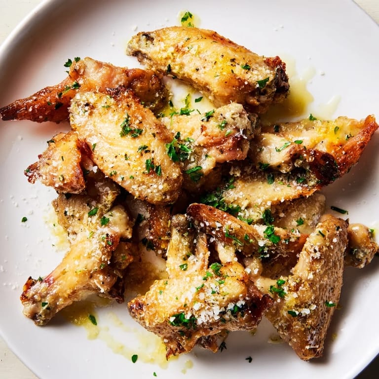 Savory Garlic Parmesan Wings, baked until perfectly browned, smelling of garlic and cheese.