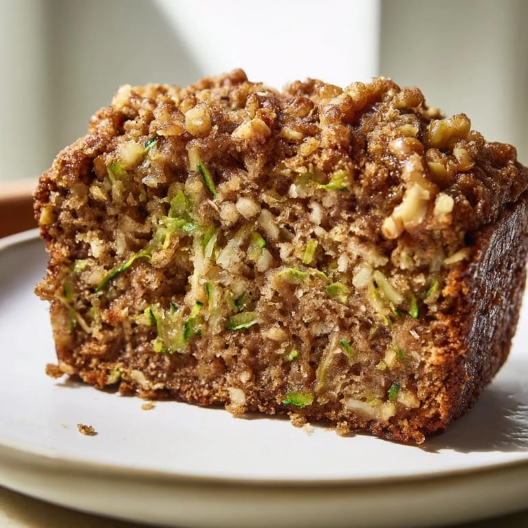 Moist zucchini bread with chopped nuts offers a delightful texture, ideal for a snack.