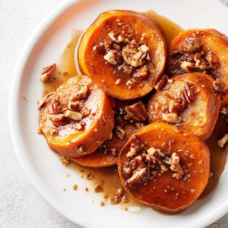 Warm spices coat tender candied yams, served from a casserole dish, perfect for Thanksgiving.