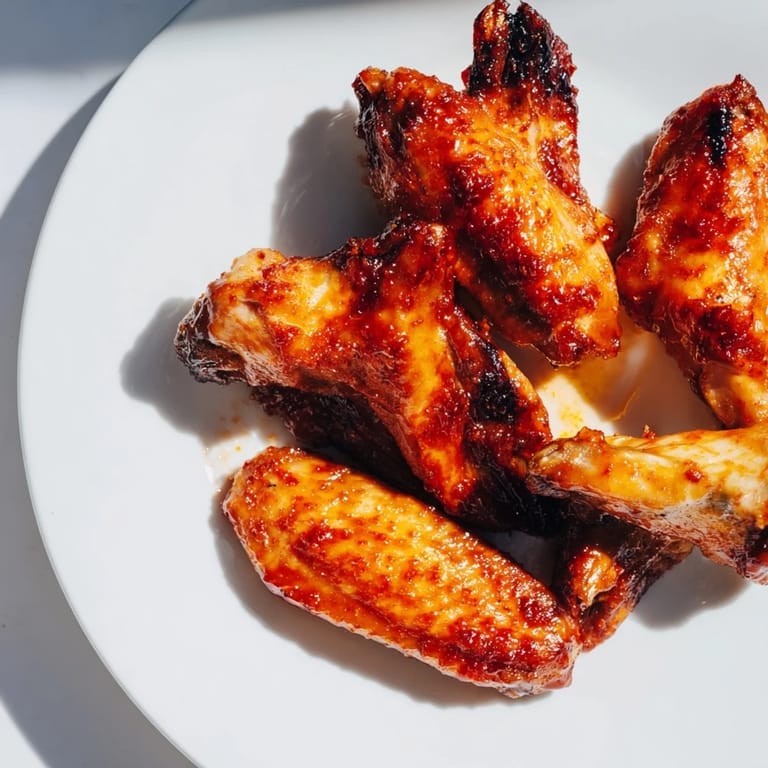 Close-up of crispy, juicy honey BBQ chicken wings, a flavorful appetizer ready to devour.