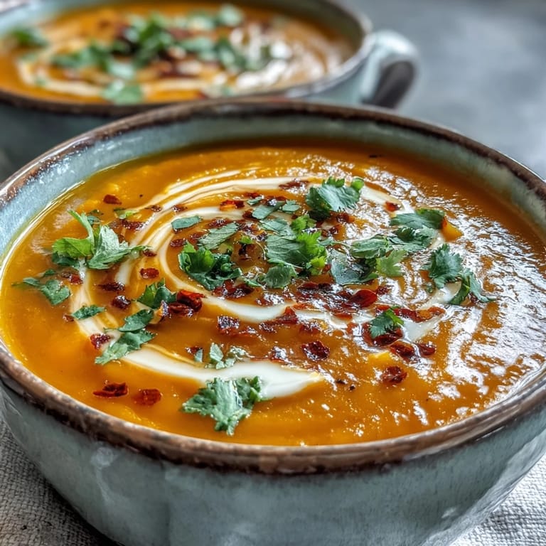 Close-up view of Carrot, Celeriac, and Chilli Soup with a spoon resting beside the bowl, highlighting the creamy consistency and hints of golden turmeric.