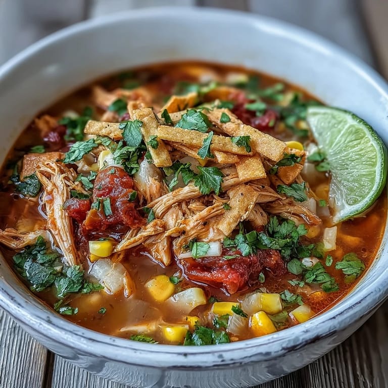 Spicy and comforting Best Chicken Tortilla Soup garnished with cheese and sour cream, ready to serve with lime wedges.