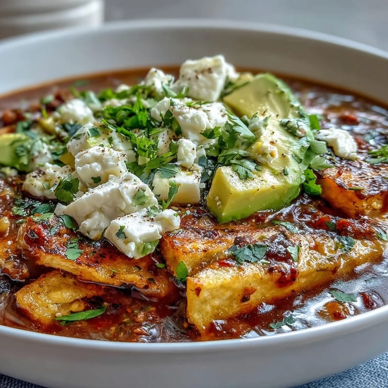 Steaming Sopa Azteca broth is ladled over tortilla strips, garnished with creamy panela cheese and fresh cilantro.