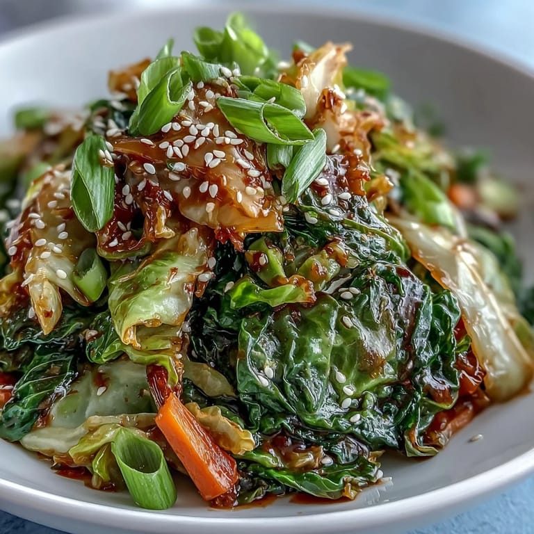 Garnished with toasted sesame seeds, this easy Hot and Sour Cabbage side dish pairs perfectly with steamed rice for a vegan dinner.