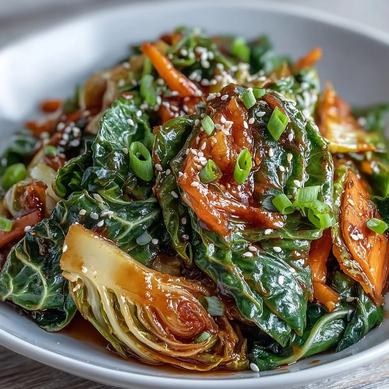 A tangy brown sauce coats the tender-crisp vegetables in a vibrant bowl of Chinese Hot and Sour Cabbage, topped with fresh scallions.