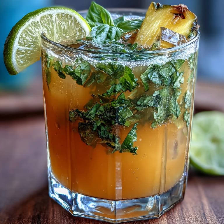 A bright, tropical pineapple basil agua fresca bursting with citrus and aromatic basil, perfect for warm-weather sipping.  