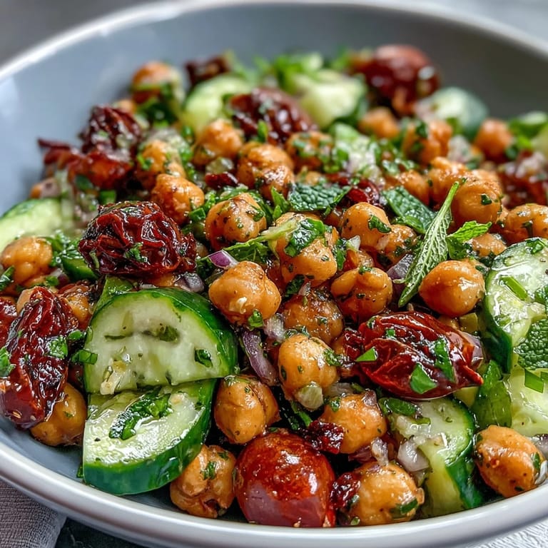 Protein-packed Healthy Easy Cucumber Chickpea Salad with Lemon Vinaigrette - a Mediterranean-inspired, gluten-free salad with garden-fresh cucumbers, hearty chickpeas, and tangy lemon dressing.
