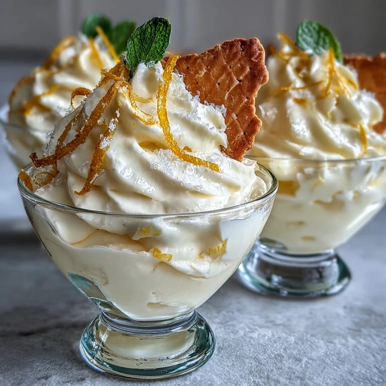 Bright lemon mousse with silky texture, served in individual cups alongside golden shortbread cookies for a perfect spring treat.