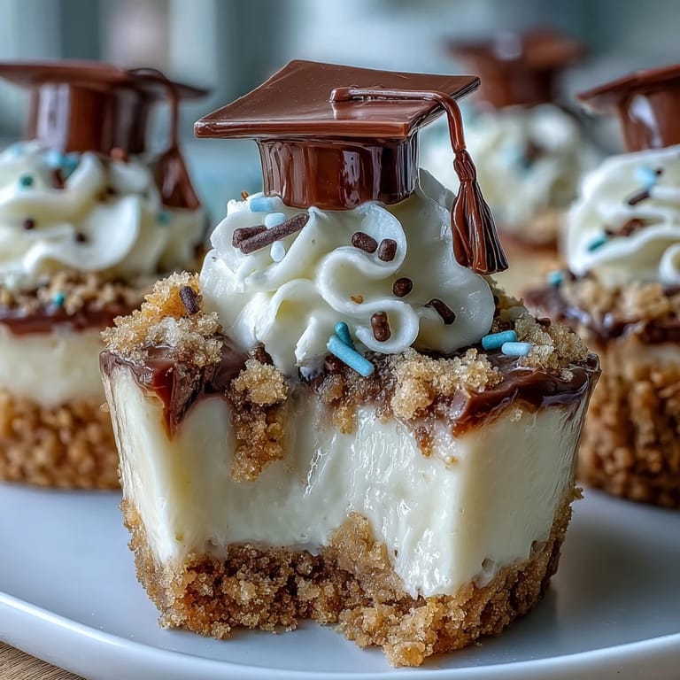 Mini cheesecake bites with smooth vanilla filling and a golden crust, perfect for celebrating graduates with a sweet, handheld dessert.