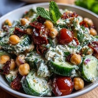 Healthy Easy Cucumber Chickpea Salad with Lemon Vinaigrette - vibrant, protein-rich salad with crisp cucumbers, chickpeas, and zesty lemon dressing, perfect for a light lunch or side.