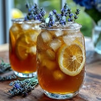 Lavender Honey Lemonade in a glass pitcher with lemon slices and lavender sprigs, refreshing and floral drink perfect for spring gatherings.