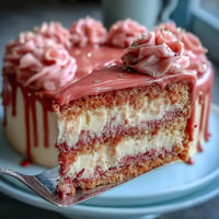 Elegant Bridal Shower Rosé Velvet Cake, blush pink with gold drip.