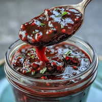 Vibrant blackberry jalapeño BBQ sauce simmering in a pot, ready for grilling.